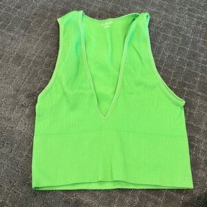 Urban Outfitters Out from Under Neon Green V-Neck Crop Top, Size S